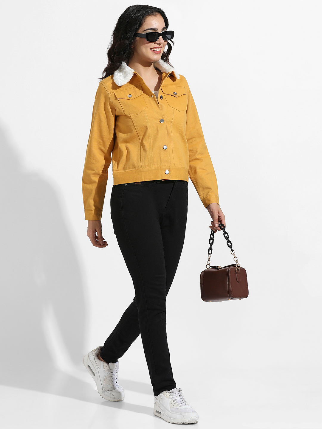 Front-Button Jacket With Fur Details