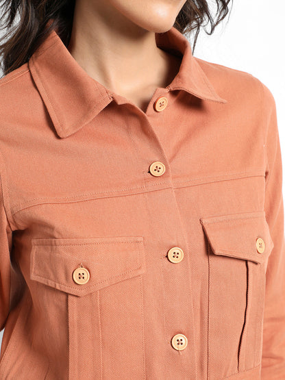 Orange Buttopn-Front Jacket With Flap Pockets