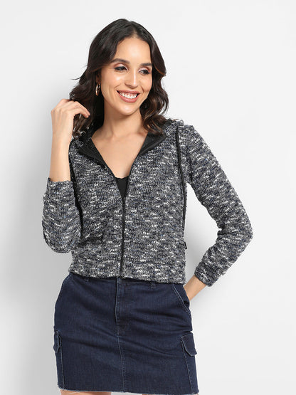 Textured Hoodie With Zip-Closure