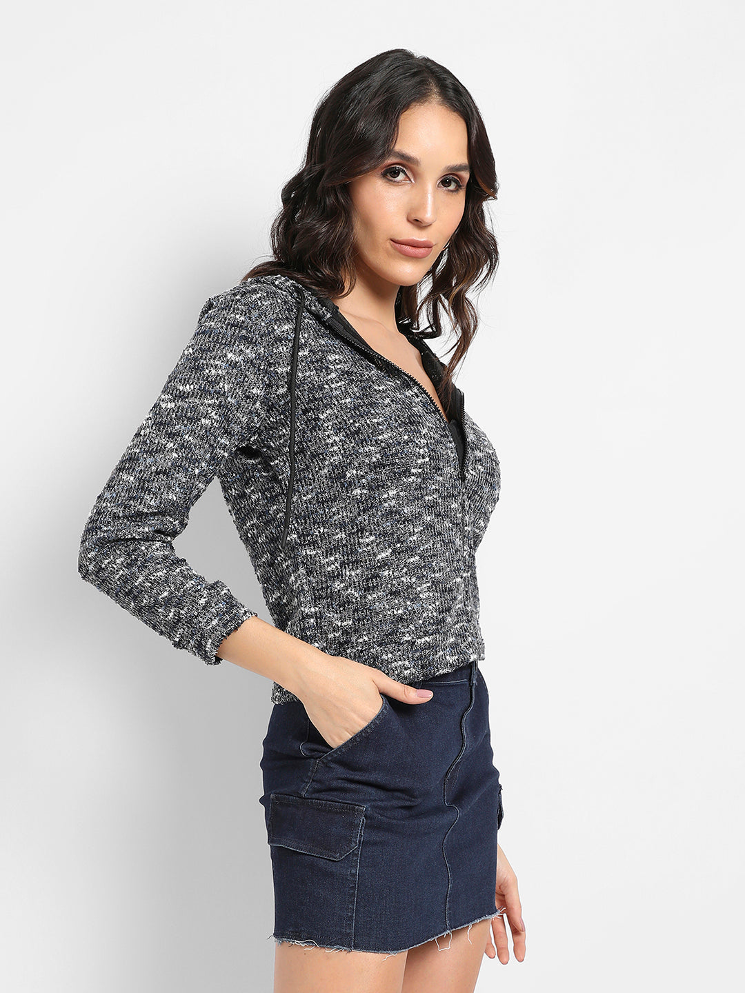 Textured Hoodie With Zip-Closure