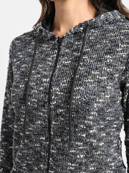 Charcoal Grey Textured Hoodie With Zip-Closure