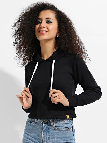 Zip-Front Cropped Hoodie With Contrast Drawstring