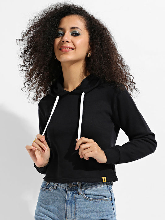 Zip-Front Cropped Hoodie With Contrast Drawstring
