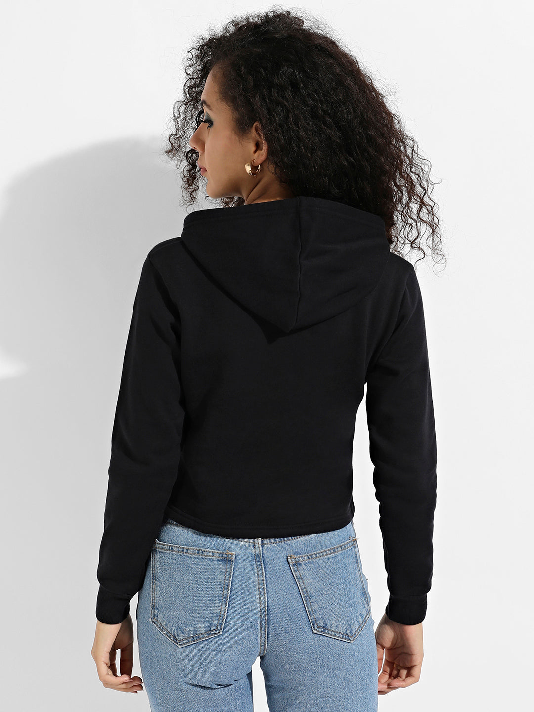Zip-Front Cropped Hoodie With Contrast Drawstring