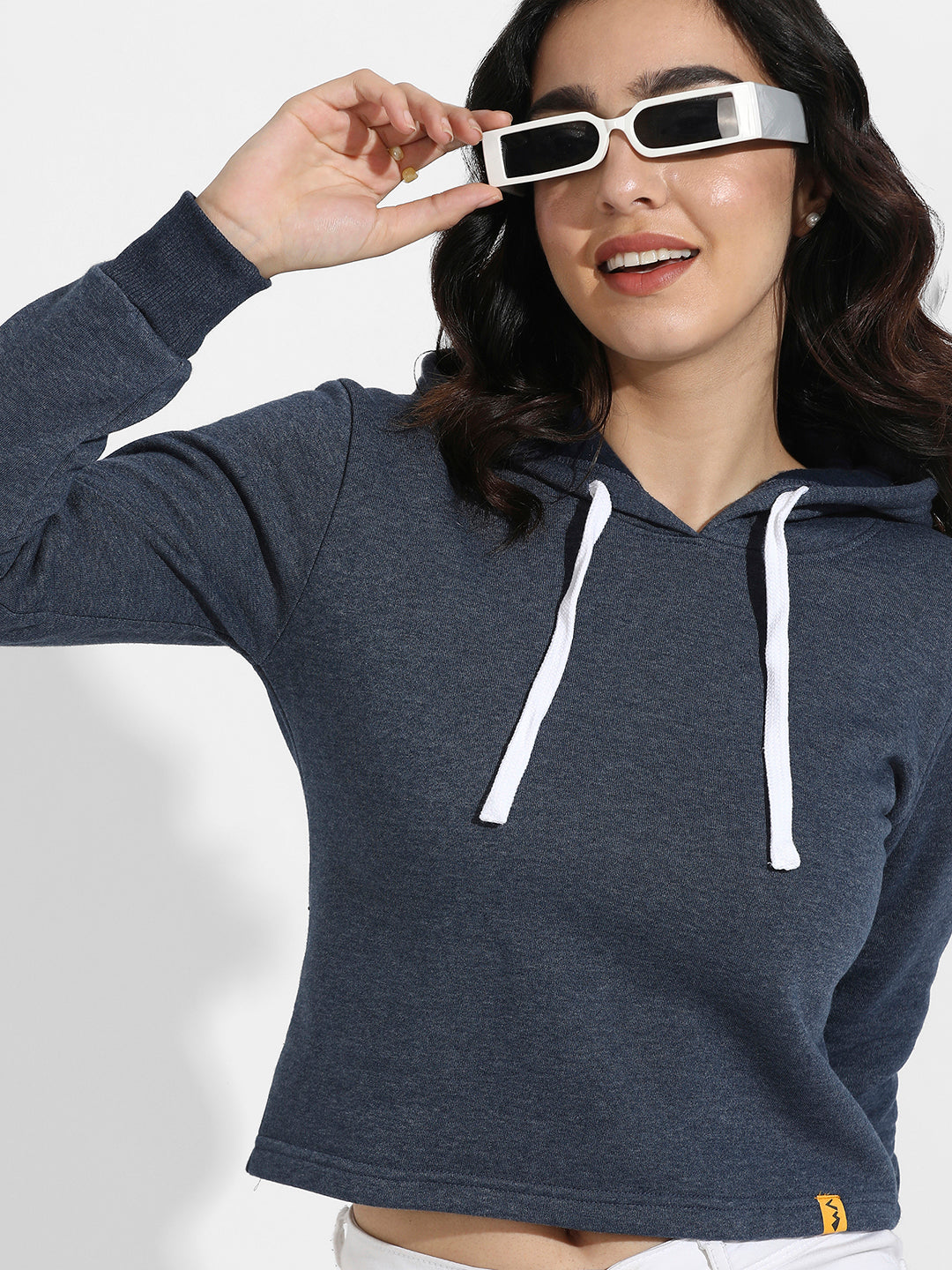Cropped Pullover Hoodie With Contrast Drawstring