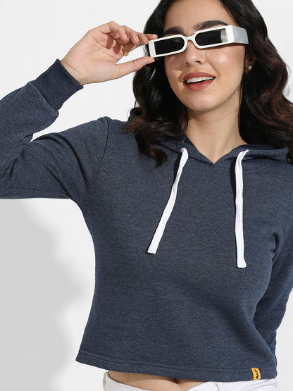 Cropped Pullover Hoodie With Contrast Drawstring