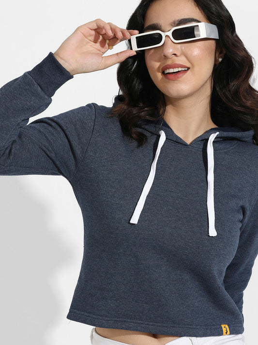 Cropped Pullover Hoodie With Contrast Drawstring