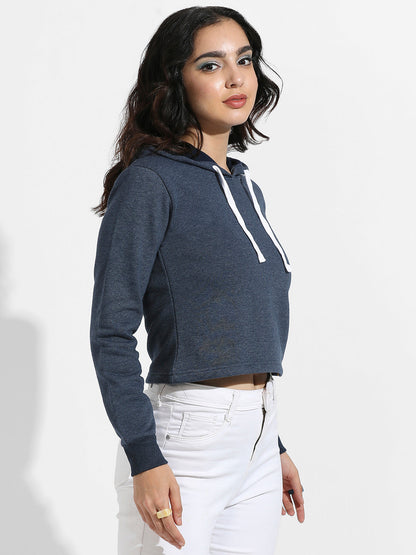 Cropped Pullover Hoodie With Contrast Drawstring