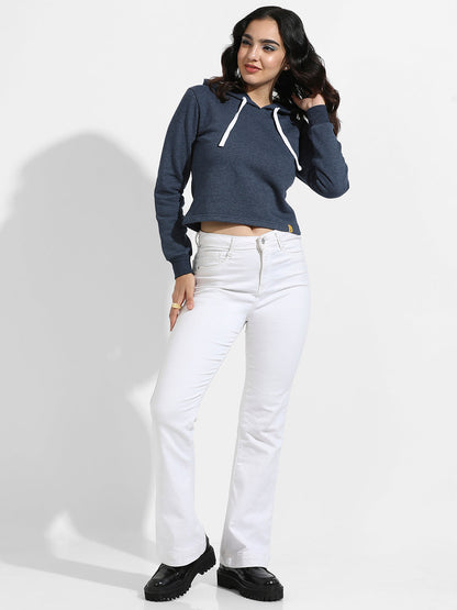 Cropped Pullover Hoodie With Contrast Drawstring