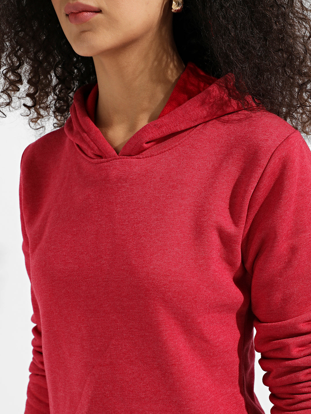Red Cropped Hoodie With Contrast Drawstring