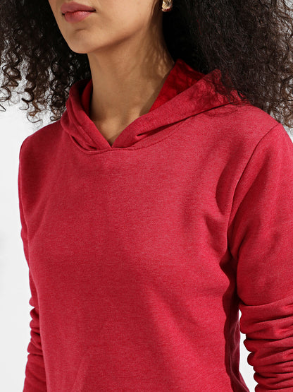 Red Cropped Hoodie With Contrast Drawstring