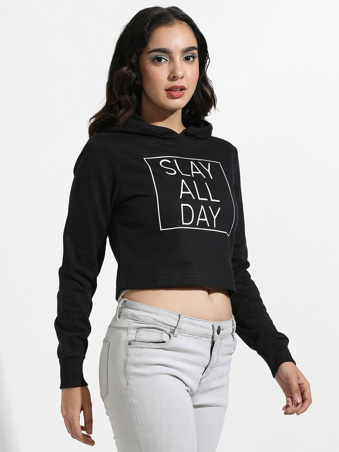 Slay All Day Hoodie With Ribbed Hem