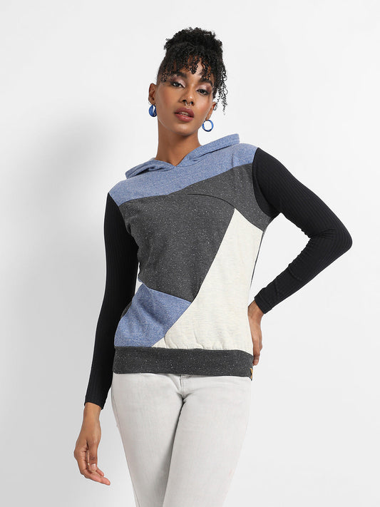 Colourblock Hoodie With Ribbed Sleeves