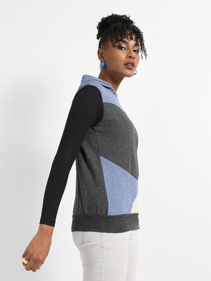 Colourblock Hoodie With Ribbed Sleeves