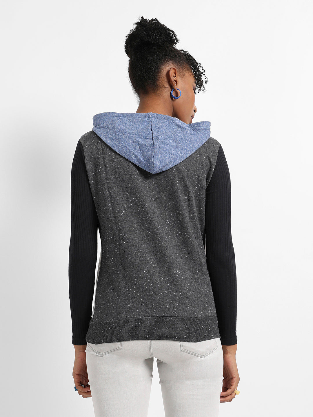 Colourblock Hoodie With Ribbed Sleeves