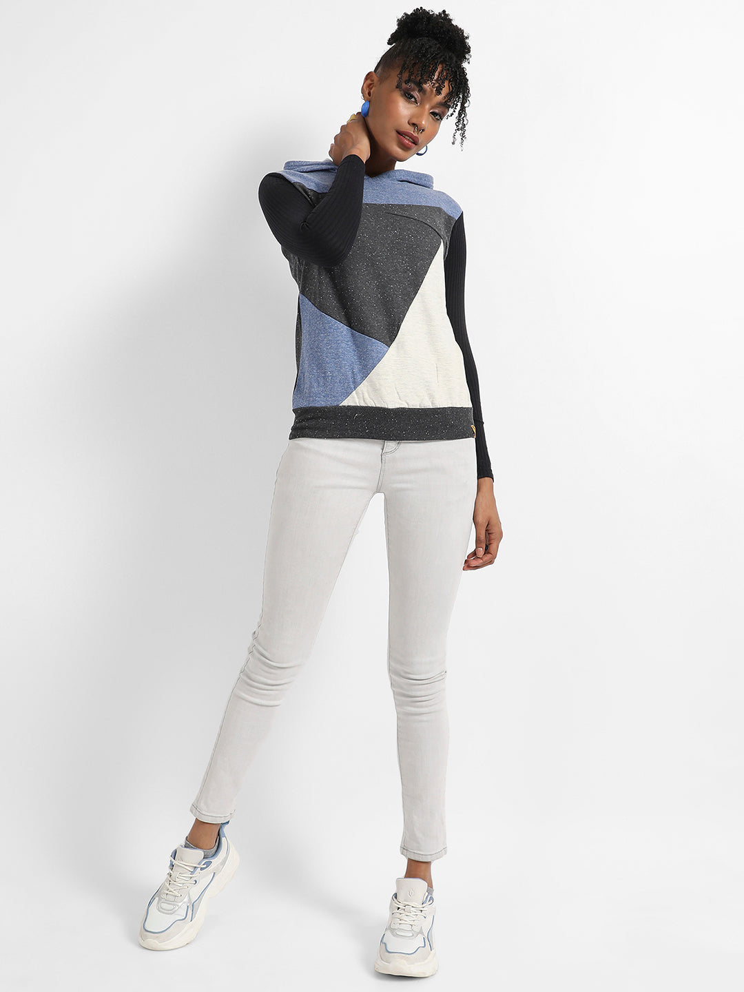 Colourblock Hoodie With Ribbed Sleeves