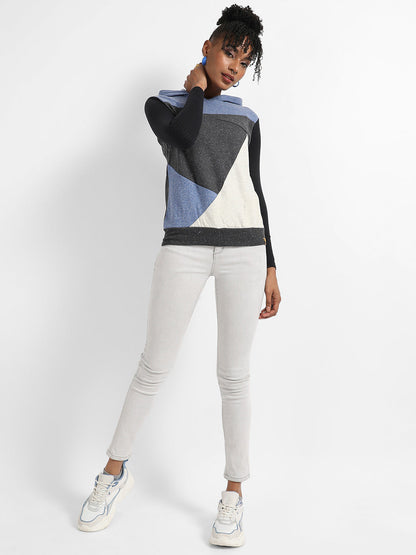 Colourblock Hoodie With Ribbed Sleeves