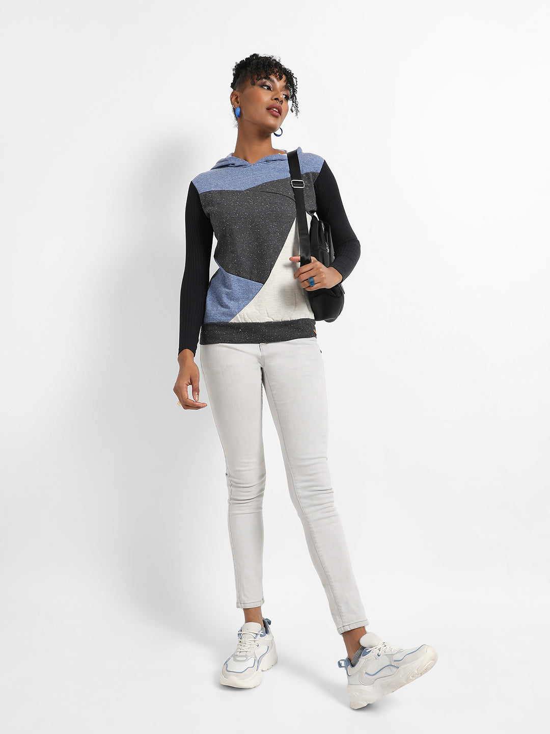 Colourblock Hoodie With Ribbed Sleeves