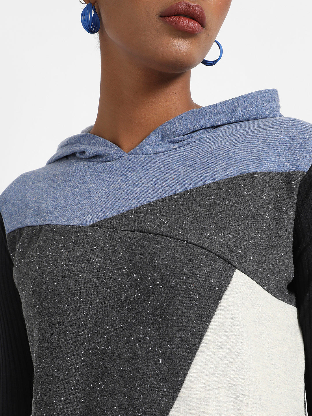 Multicolour Colourblock Hoodie With Ribbed Sleeves