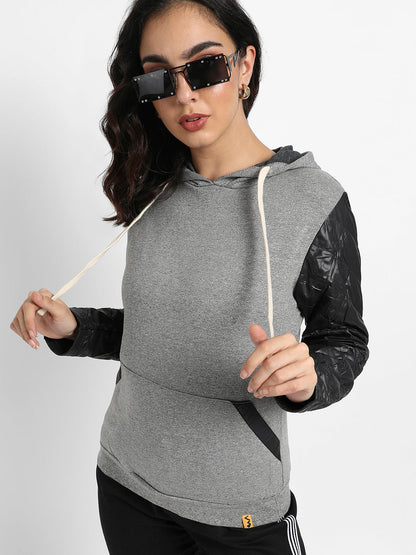 Pullover Sweatshirt With Quilted Sleeves