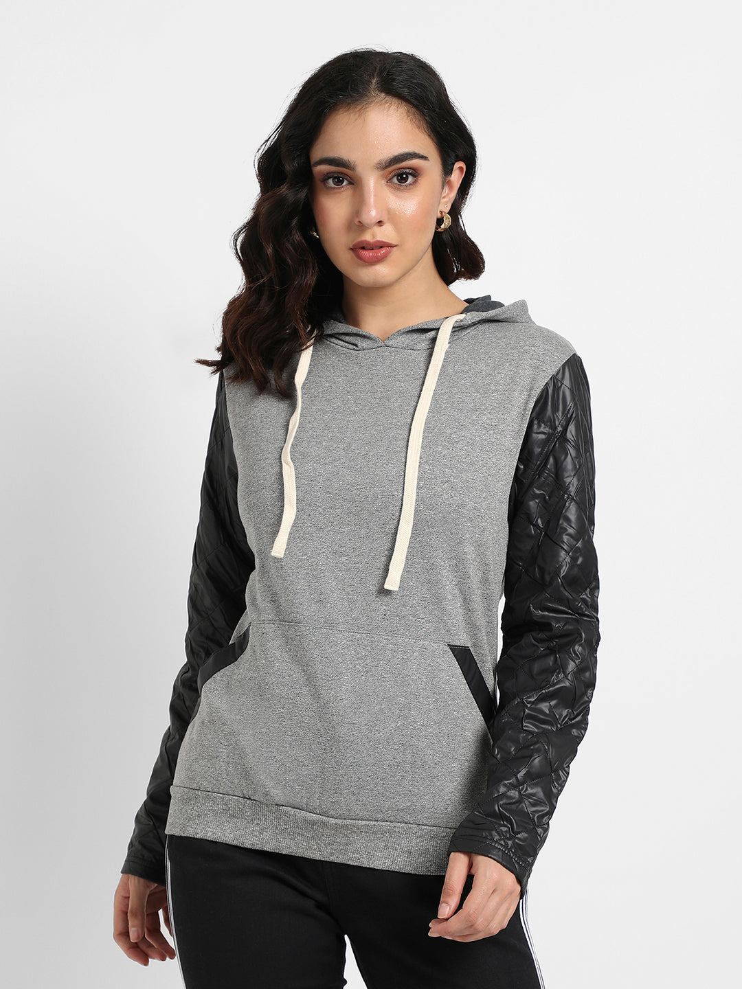 Pullover Sweatshirt With Quilted Sleeves