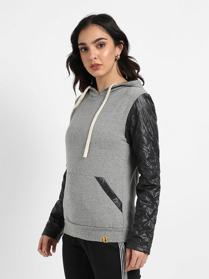 Pullover Sweatshirt With Quilted Sleeves