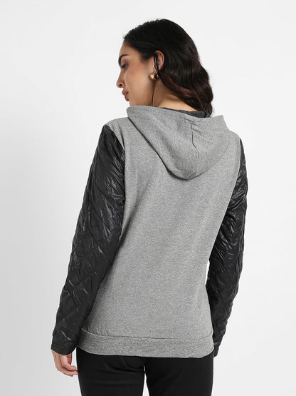 Pullover Sweatshirt With Quilted Sleeves