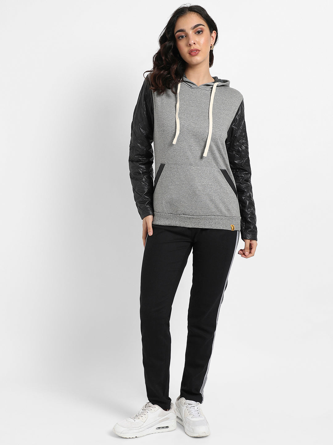 Pullover Sweatshirt With Quilted Sleeves