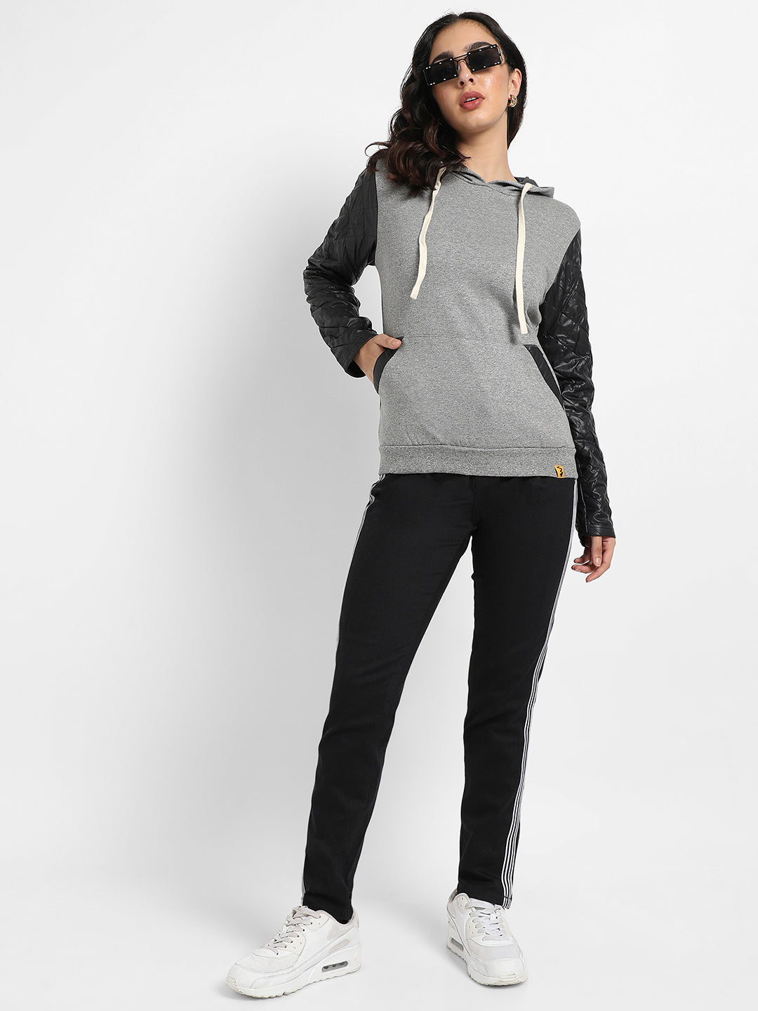 Pullover Sweatshirt With Quilted Sleeves