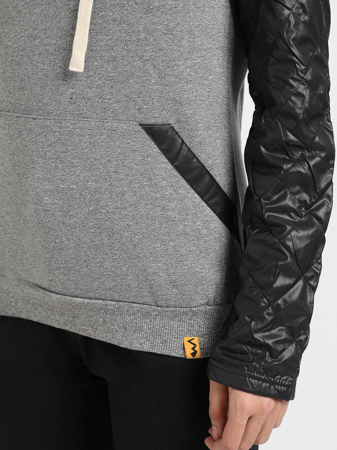 Grey & Black Pullover Sweatshirt With Quilted Sleeves