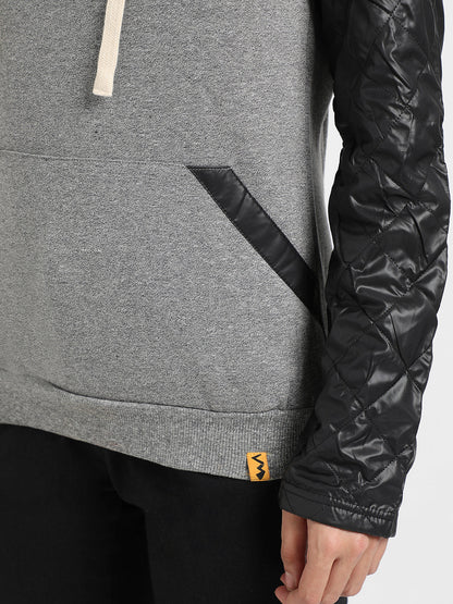 Grey & Black Pullover Sweatshirt With Quilted Sleeves
