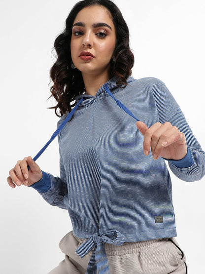 Striped Hoodie With Tie-Up Waist