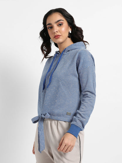 Striped Hoodie With Tie-Up Waist