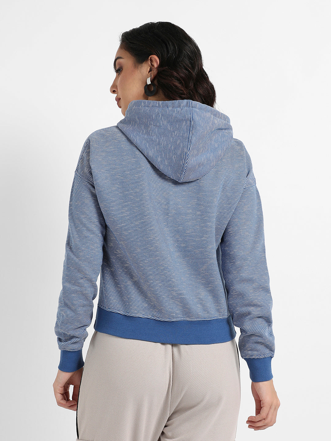 Striped Hoodie With Tie-Up Waist