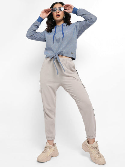 Striped Hoodie With Tie-Up Waist