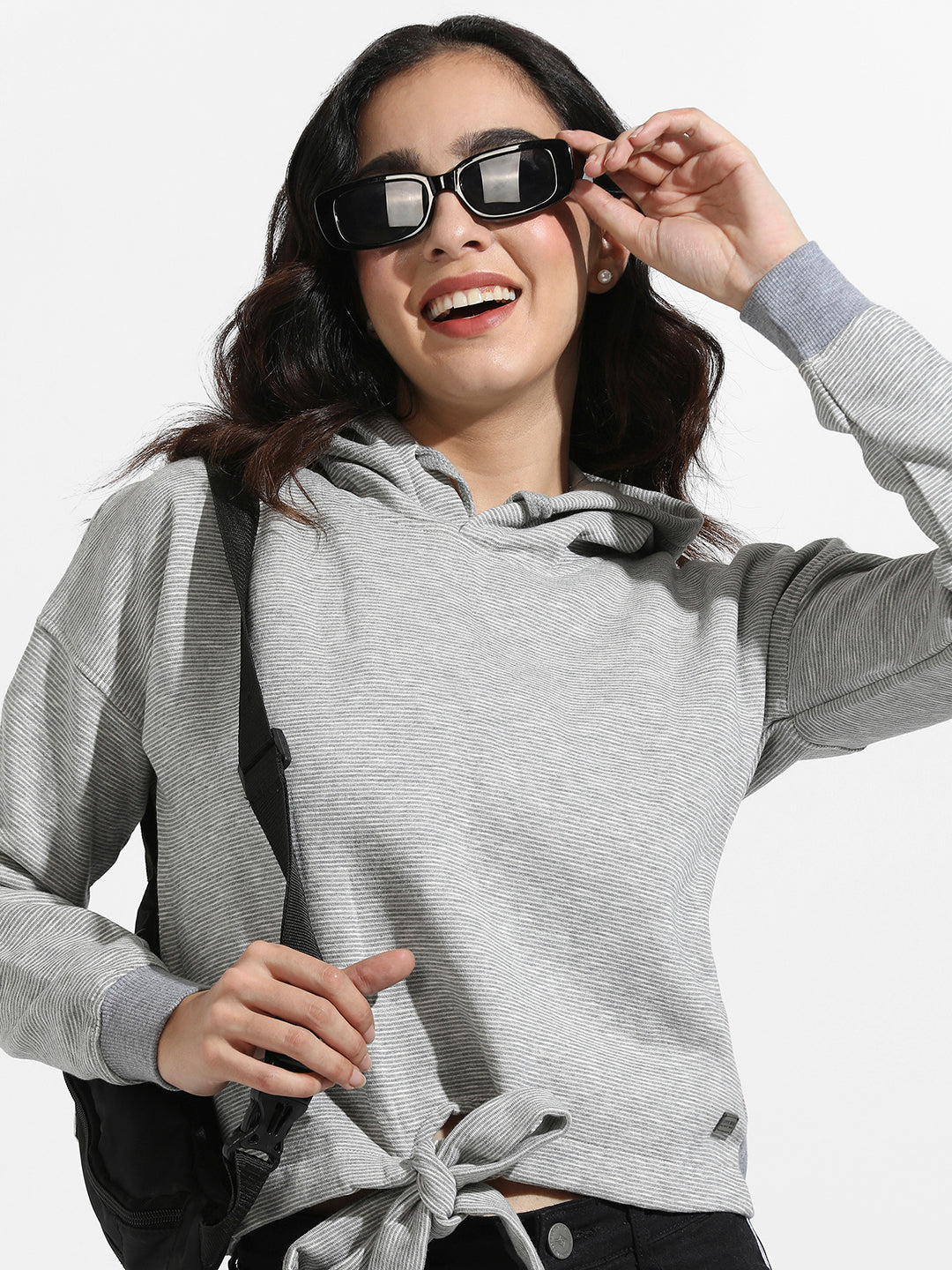 Pullover Hoodie With Tie-Up Waist