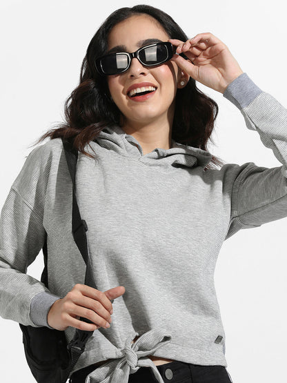 Pullover Hoodie With Tie-Up Waist