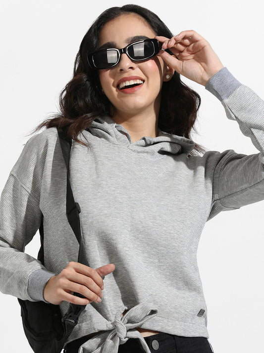 Pullover Hoodie With Tie-Up Waist