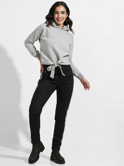 Pullover Hoodie With Tie-Up Waist