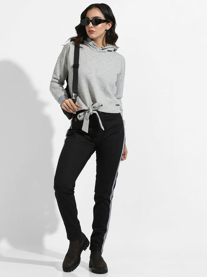 Pullover Hoodie With Tie-Up Waist