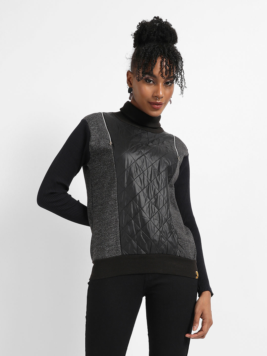 Pullover Sweatshirt With Quilted Details