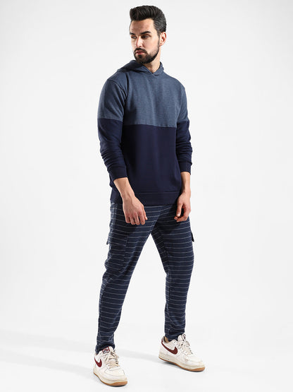 Cotton Navy Blue Colour-Blocked Tracksuit For Casual Wear