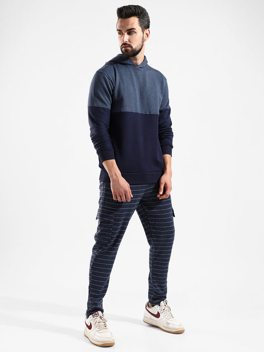 Cotton Navy Blue Colour-Blocked Tracksuit For Casual Wear