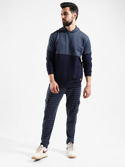 Cotton Navy Blue Colour-Blocked Tracksuit For Casual Wear