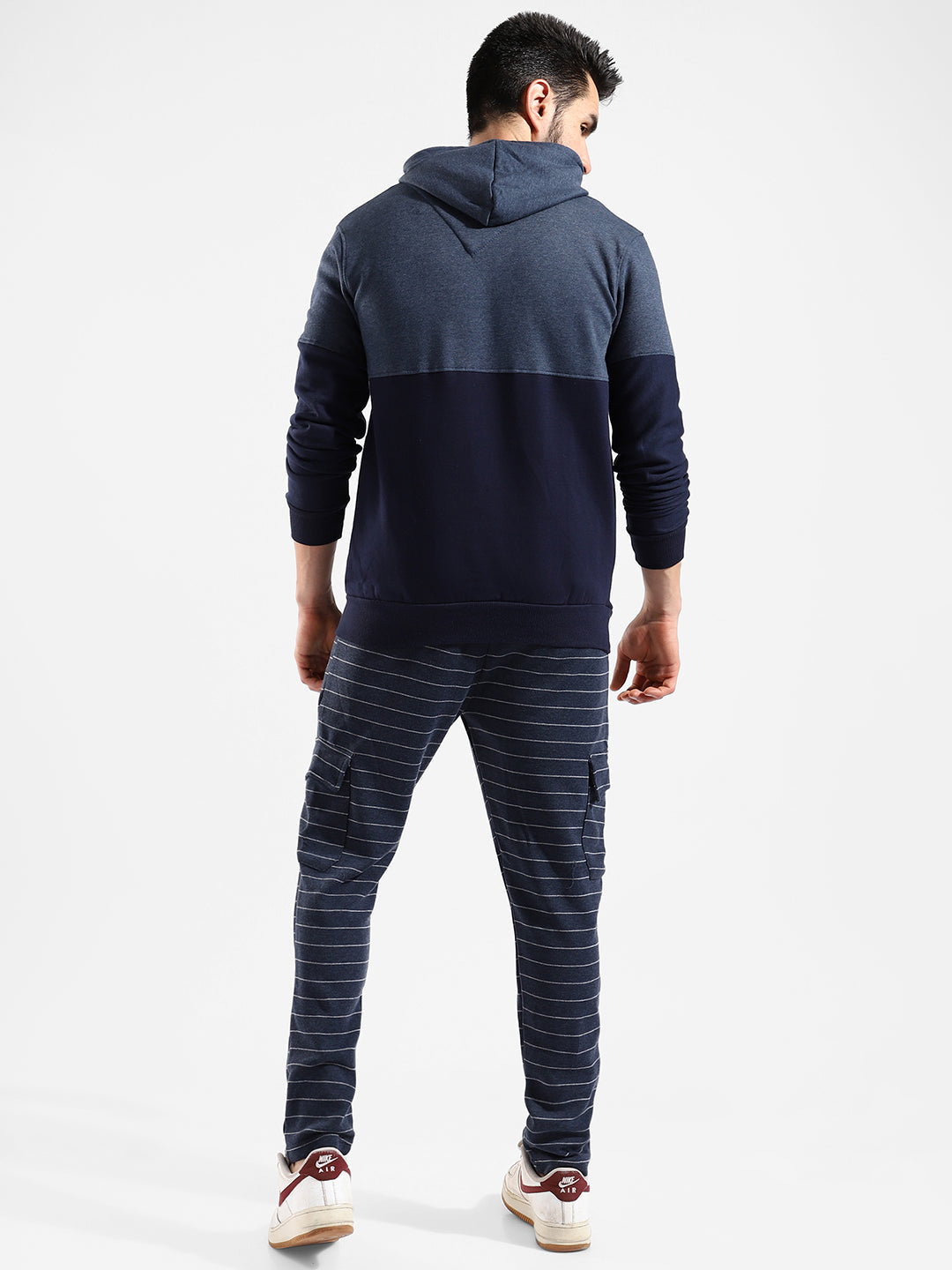 Cotton Navy Blue Colour-Blocked Tracksuit For Casual Wear