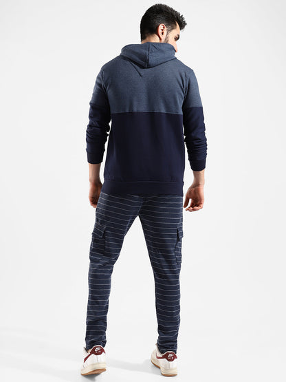 Cotton Navy Blue Colour-Blocked Tracksuit For Casual Wear