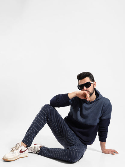 Cotton Navy Blue Colour-Blocked Tracksuit For Casual Wear