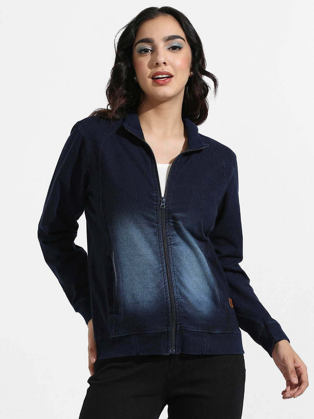 Zip Front Dark-Wash Denim Jacket