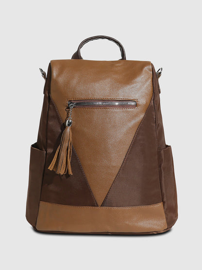 Contrast Tassel Backpack - Brown