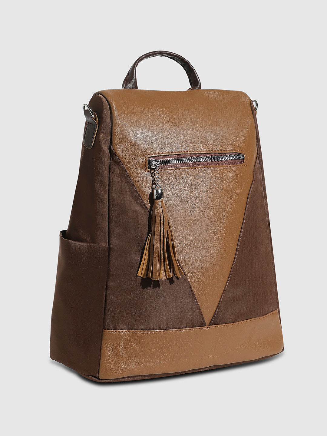 Contrast Tassel Backpack - Brown